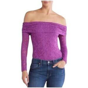 NEW AFRM Nia Off Shoulder Purple Lace Bodysuit